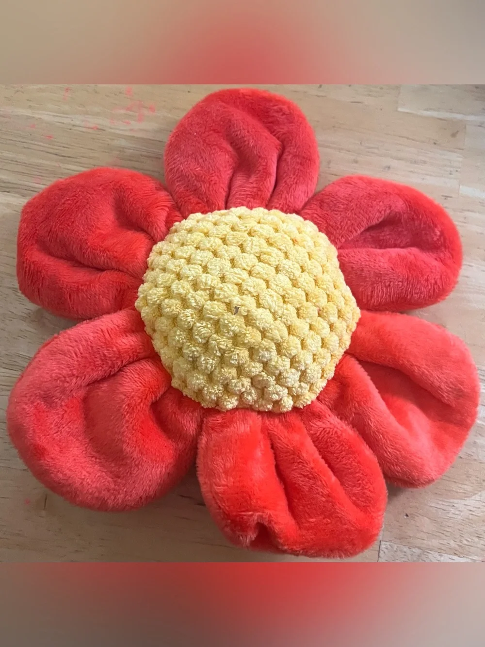 Plush Red Flower Face Toy with Yellow Center - Dog Toy